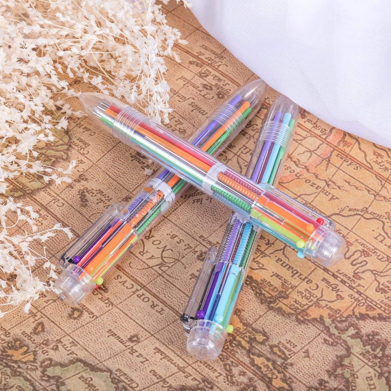 EEOYU 6 Pack Multicolor Pens 0.5mm 6-in-1 Retractable Ballpoint Pens 6 Colors Transparent Barrel Ballpoint Pen for Office School Supplies Students Children Gift - Image 4